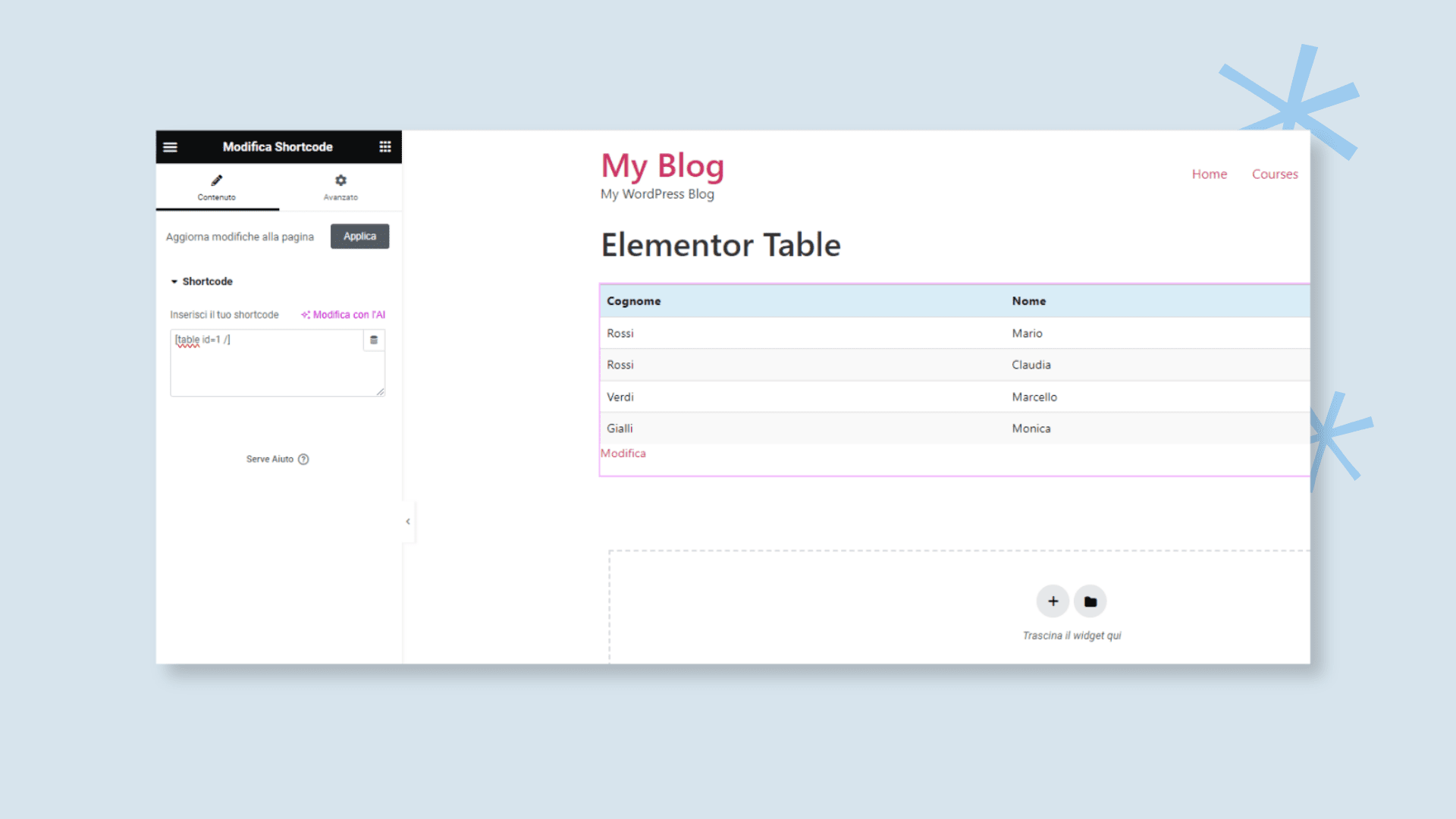 Elementor Table_ crea una tabella con Elementor e TablePress 7