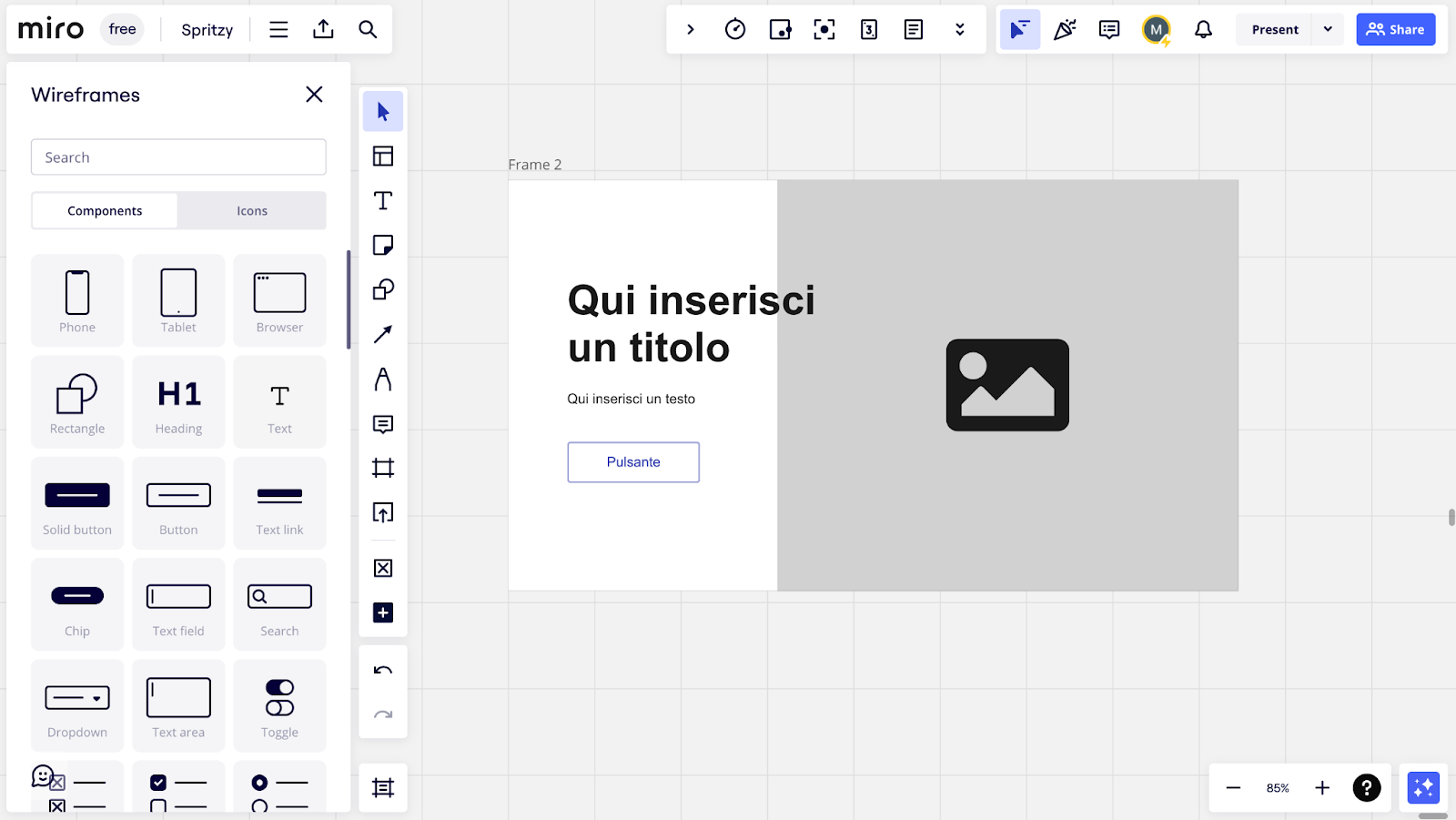 wireframe sito web ristorante