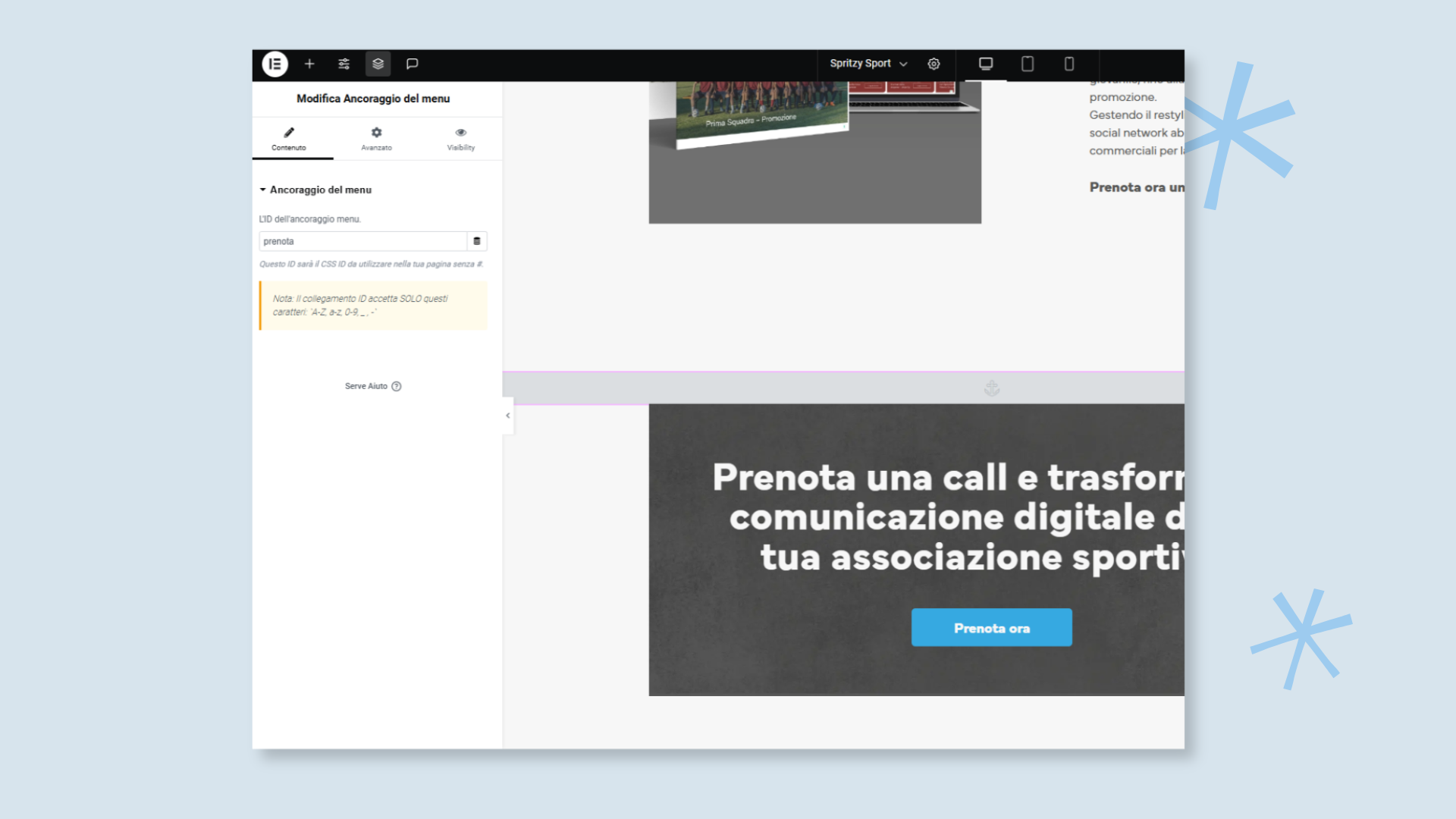 Ancoraggio Elementor_ come costruire link in pagina a sezioni strategiche - img1