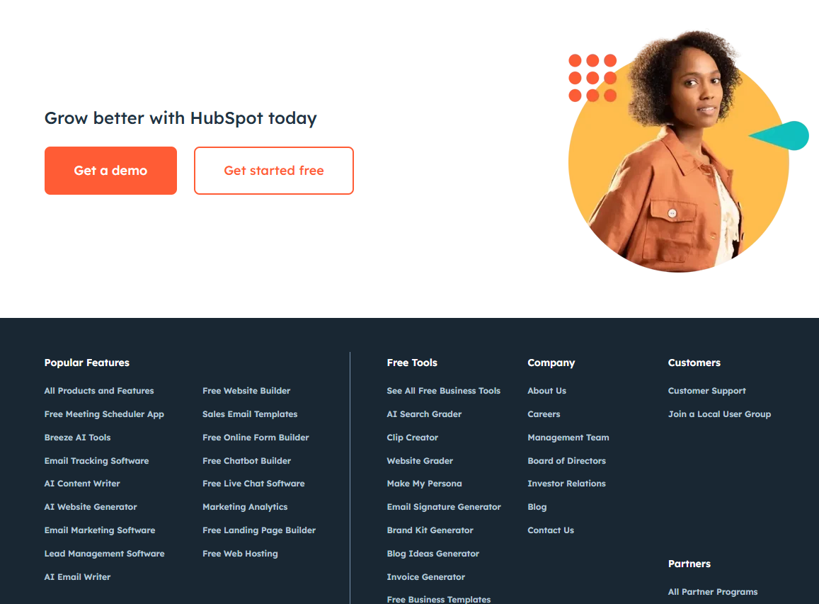 footer sito web - hubspot